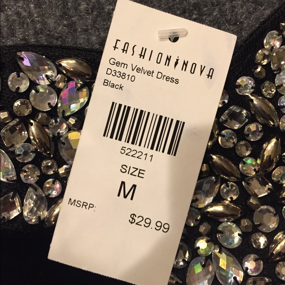 Gem Velvet Dress NWT Fashion Nova - Black - Picture 6 of 8